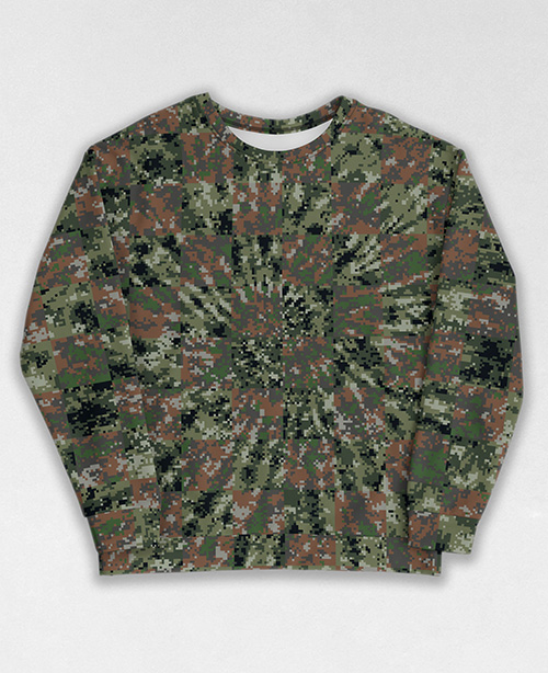 Tie-Dye-Camo Sweatshirt #0937. All over print, precision-cut, and hand-sewn. Super comfortable poly-cotton blend original Digital Camouflage designs by Dan Ellis vague.paris