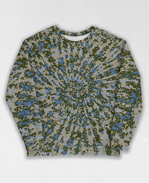 Tie-Dye-Camo Sweatshirt #0938. All over print, precision-cut, and hand-sewn. Super comfortable poly-cotton blend original Digital Camouflage designs by Dan Ellis vague.paris