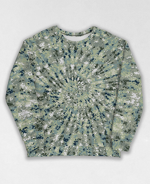 Tie-Dye-Camo Sweatshirt #0939. All over print, precision-cut, and hand-sewn. Super comfortable poly-cotton blend original Digital Camouflage designs by Dan Ellis vague.paris