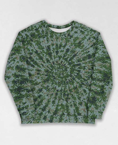 Tie-Dye-Camo Sweatshirt #0945. All over print, precision-cut, and hand-sewn. Super comfortable poly-cotton blend original Digital Camouflage designs by Dan Ellis vague.paris