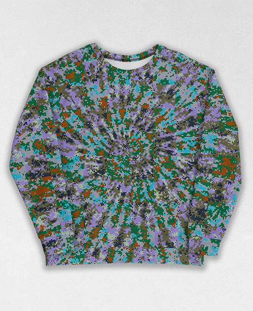 Tie-Dye-Camo Sweatshirt #0946. All over print, precision-cut, and hand-sewn. Super comfortable poly-cotton blend original Digital Camouflage designs by Dan Ellis vague.paris