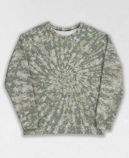 Tie-Dye-Camo Sweatshirt #0947. All over print, precision-cut, and hand-sewn. Super comfortable poly-cotton blend original Digital Camouflage designs by Dan Ellis vague.paris