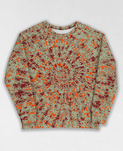 Tie-Dye-Camo Sweatshirt #0949. All over print, precision-cut, and hand-sewn. Super comfortable poly-cotton blend original Digital Camouflage designs by Dan Ellis vague.paris