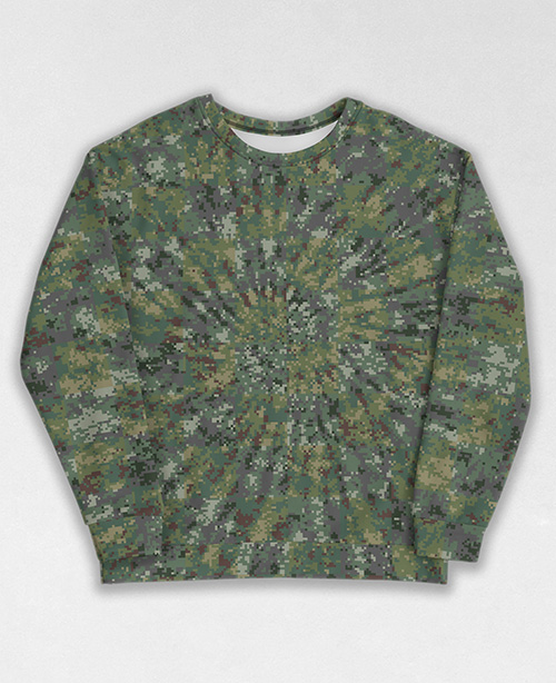 Tie-Dye-Camo Sweatshirt #0954. All over print, precision-cut, and hand-sewn. Super comfortable poly-cotton blend original Digital Camouflage designs by Dan Ellis vague.paris