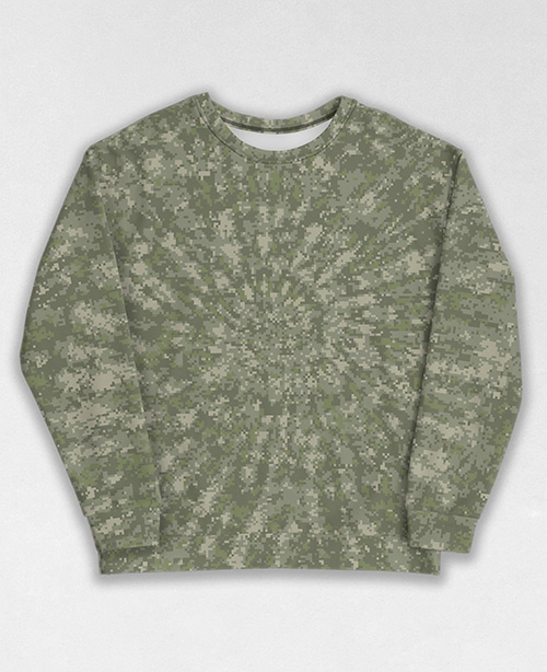 Tie-Dye-Camo Sweatshirt #0955. All over print, precision-cut, and hand-sewn. Super comfortable poly-cotton blend original Digital Camouflage designs by Dan Ellis vague.paris