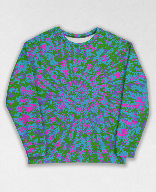 Tie-Dye-Camo Sweatshirt #0957. All over print, precision-cut, and hand-sewn. Super comfortable poly-cotton blend original Digital Camouflage designs by Dan Ellis vague.paris