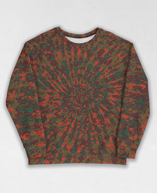 Tie-Dye-Camo Sweatshirt #0958. All over print, precision-cut, and hand-sewn. Super comfortable poly-cotton blend original Digital Camouflage designs by Dan Ellis vague.paris