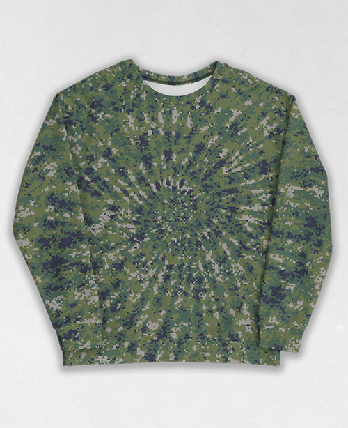 Tie-Dye-Camo Sweatshirt #0960. All over print, precision-cut, and hand-sewn. Super comfortable poly-cotton blend original Digital Camouflage designs by Dan Ellis vague.paris