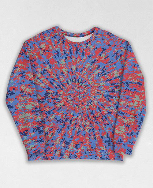 Tie-Dye-Camo Sweatshirt #0965. All over print, precision-cut, and hand-sewn. Super comfortable poly-cotton blend original Digital Camouflage designs by Dan Ellis vague.paris