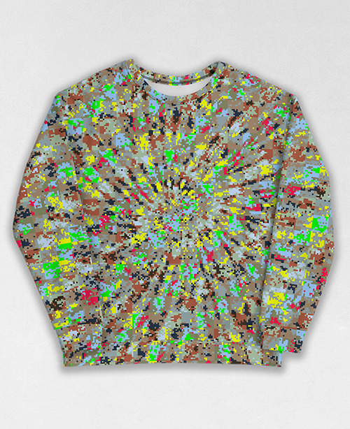 Tie-Dye-Camo Sweatshirt #0967. All over print, precision-cut, and hand-sewn. Super comfortable poly-cotton blend original Digital Camouflage designs by Dan Ellis vague.paris