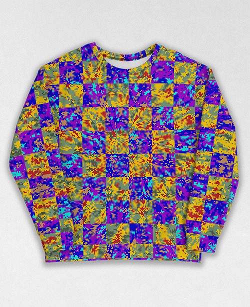 Tie-Dye-Camo Sweatshirt #0968. All over print, precision-cut, and hand-sewn. Super comfortable poly-cotton blend original Digital Camouflage designs by Dan Ellis vague.paris