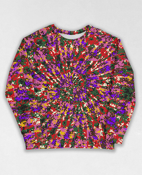 Tie-Dye-Camo Sweatshirt #0970. All over print, precision-cut, and hand-sewn. Super comfortable poly-cotton blend original Digital Camouflage designs by Dan Ellis vague.paris