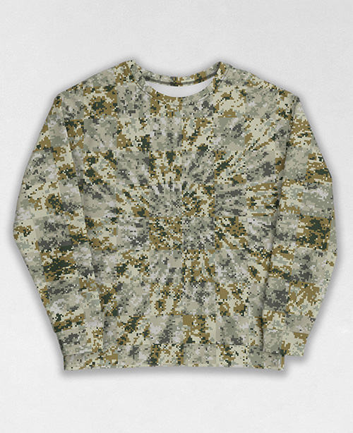 Tie-Dye-Camo Sweatshirt #0971. All over print, precision-cut, and hand-sewn. Super comfortable poly-cotton blend original Digital Camouflage designs by Dan Ellis vague.paris