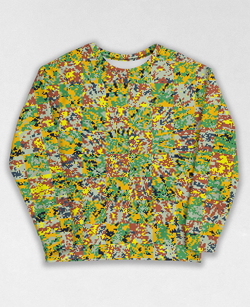 Tie-Dye-Camo Sweatshirt #0973. All over print, precision-cut, and hand-sewn. Super comfortable poly-cotton blend original Digital Camouflage designs by Dan Ellis vague.paris