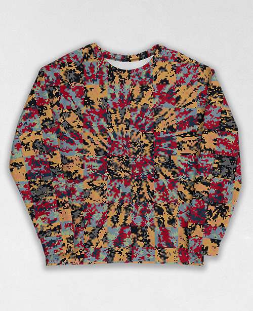 Tie-Dye-Camo Sweatshirt #0982. All over print, precision-cut, and hand-sewn. Super comfortable poly-cotton blend original Digital Camouflage designs by Dan Ellis vague.paris