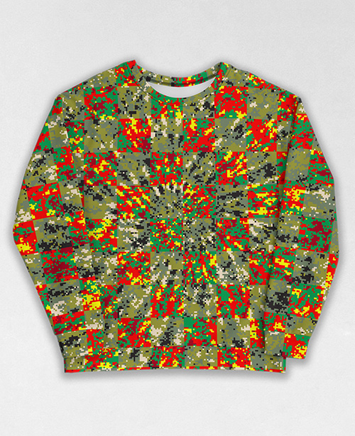 Tie-Dye-Camo Sweatshirt #0985. All over print, precision-cut, and hand-sewn. Super comfortable poly-cotton blend original Digital Camouflage designs by Dan Ellis vague.paris