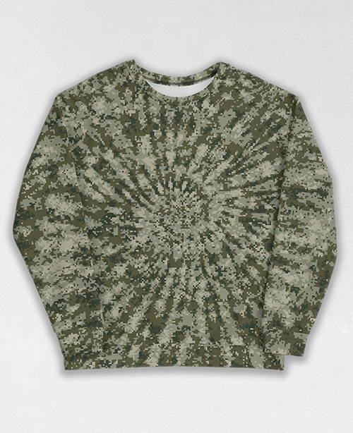 Tie-Dye-Camo Sweatshirt #0986. All over print, precision-cut, and hand-sewn. Super comfortable poly-cotton blend original Digital Camouflage designs by Dan Ellis vague.paris