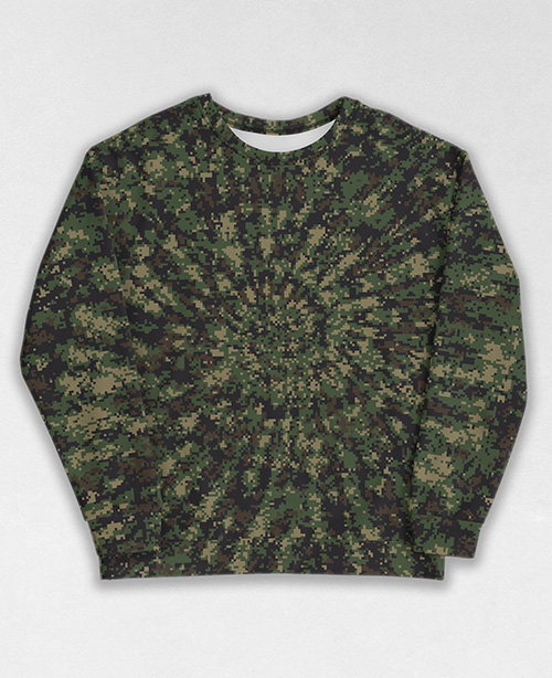 Tie-Dye-Camo Sweatshirt #0988. All over print, precision-cut, and hand-sewn. Super comfortable poly-cotton blend original Digital Camouflage designs by Dan Ellis vague.paris