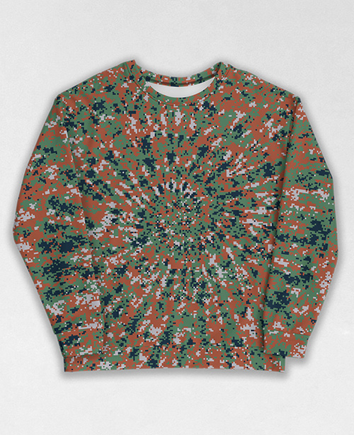 Tie-Dye-Camo Sweatshirt #0989. All over print, precision-cut, and hand-sewn. Super comfortable poly-cotton blend original Digital Camouflage designs by Dan Ellis vague.paris