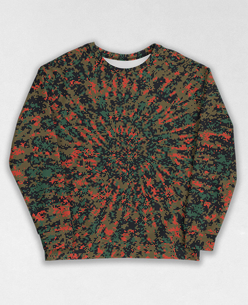 Tie-Dye-Camo Sweatshirt #0991. All over print, precision-cut, and hand-sewn. Super comfortable poly-cotton blend original Digital Camouflage designs by Dan Ellis vague.paris