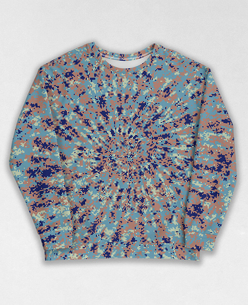 Tie-Dye-Camo Sweatshirt #0993. All over print, precision-cut, and hand-sewn. Super comfortable poly-cotton blend original Digital Camouflage designs by Dan Ellis vague.paris