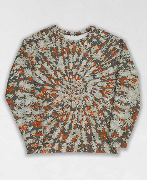 Tie-Dye-Camo Sweatshirt #0995. All over print, precision-cut, and hand-sewn. Super comfortable poly-cotton blend original Digital Camouflage designs by Dan Ellis vague.paris