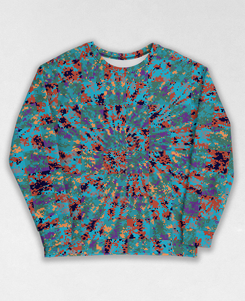 Tie-Dye-Camo Sweatshirt #0997. All over print, precision-cut, and hand-sewn. Super comfortable poly-cotton blend original Digital Camouflage designs by Dan Ellis vague.paris