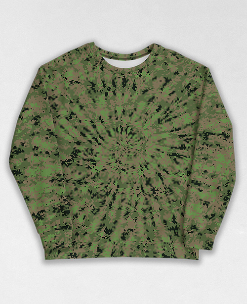 Tie-Dye-Camo Sweatshirt #0998. All over print, precision-cut, and hand-sewn. Super comfortable poly-cotton blend original Digital Camouflage designs by Dan Ellis vague.paris