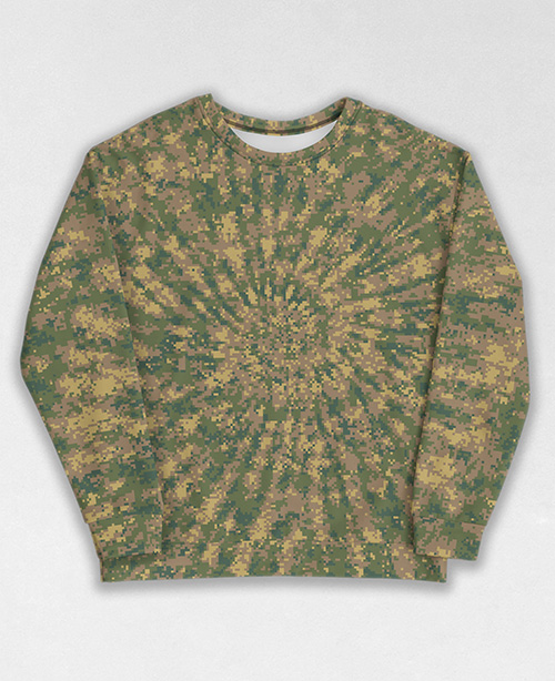 Tie-Dye-Camo Sweatshirt #1001. All over print, precision-cut, and hand-sewn. Super comfortable poly-cotton blend original Digital Camouflage designs by Dan Ellis vague.paris