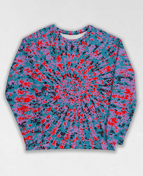 Tie-Dye-Camo Sweatshirt #1004. All over print, precision-cut, and hand-sewn. Super comfortable poly-cotton blend original Digital Camouflage designs by Dan Ellis vague.paris