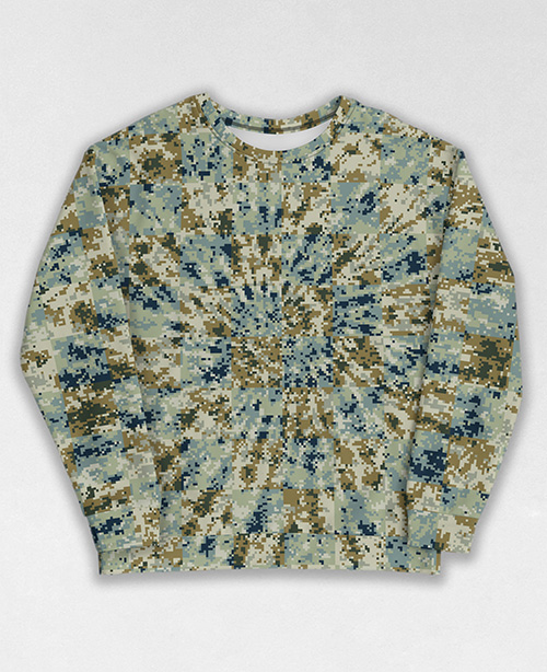 Tie-Dye-Camo Sweatshirt #1005. All over print, precision-cut, and hand-sewn. Super comfortable poly-cotton blend original Digital Camouflage designs by Dan Ellis vague.paris