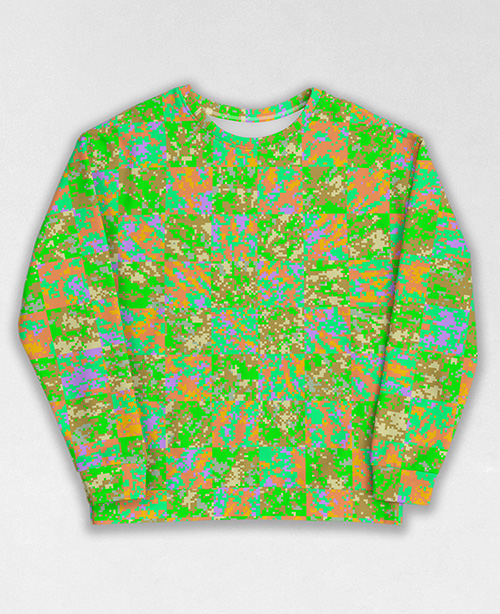 Tie-Dye-Camo Sweatshirt #1006. All over print, precision-cut, and hand-sewn. Super comfortable poly-cotton blend original Digital Camouflage designs by Dan Ellis vague.paris