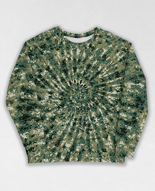 Tie-Dye-Camo Sweatshirt #1007. All over print, precision-cut, and hand-sewn. Super comfortable poly-cotton blend original Digital Camouflage designs by Dan Ellis vague.paris