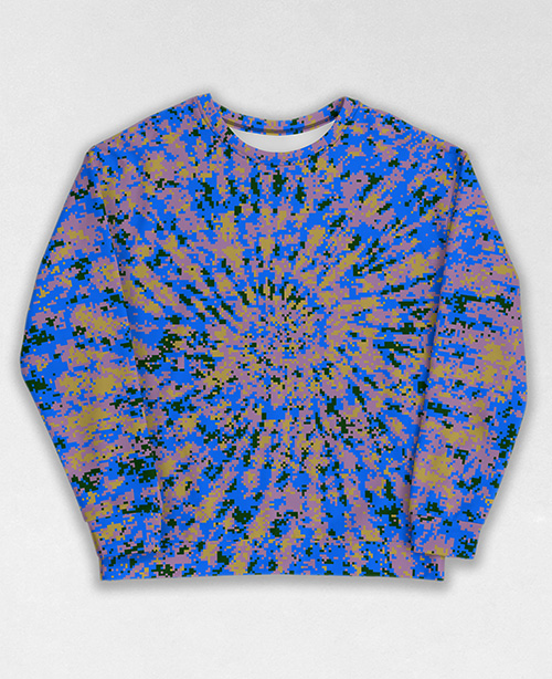 Tie-Dye-Camo Sweatshirt #1009. All over print, precision-cut, and hand-sewn. Super comfortable poly-cotton blend original Digital Camouflage designs by Dan Ellis vague.paris