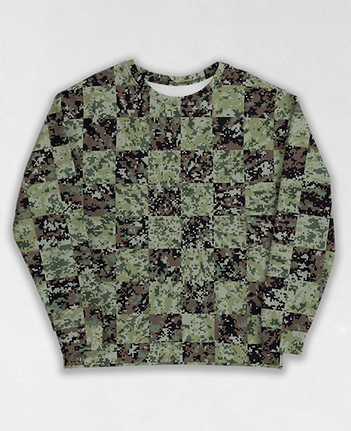 Tie-Dye-Camo Sweatshirt #1010. All over print, precision-cut, and hand-sewn. Super comfortable poly-cotton blend original Digital Camouflage designs by Dan Ellis vague.paris