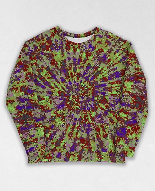 Tie-Dye-Camo Sweatshirt #1015. All over print, precision-cut, and hand-sewn. Super comfortable poly-cotton blend original Digital Camouflage designs by Dan Ellis vague.paris