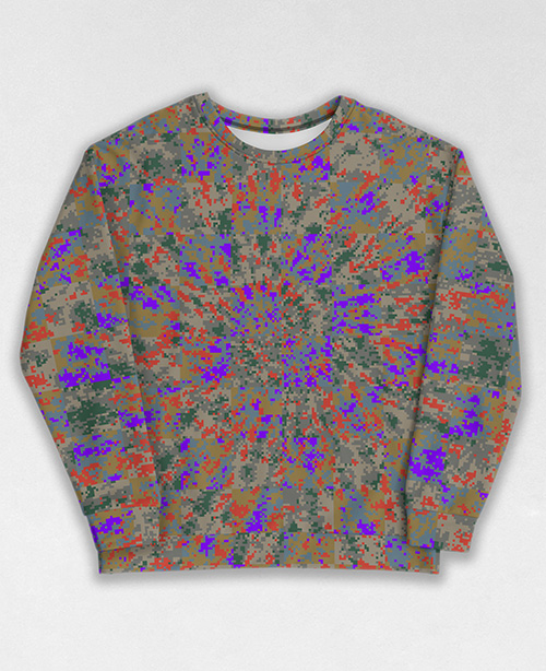 Tie-Dye-Camo Sweatshirt #1028. All over print, precision-cut, and hand-sewn. Super comfortable poly-cotton blend original Digital Camouflage designs by Dan Ellis vague.paris