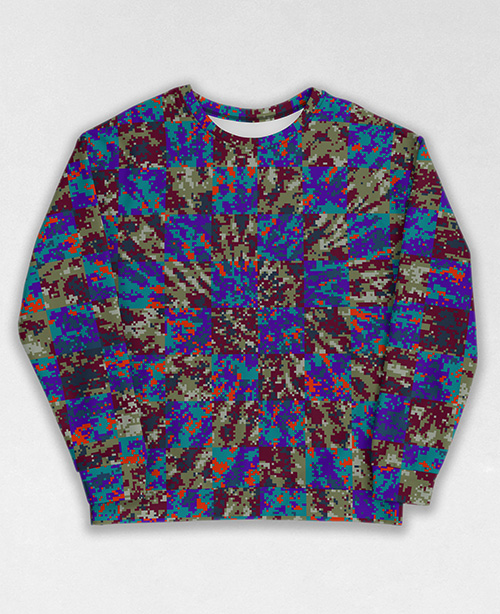 Tie-Dye-Camo Sweatshirt #1031. All over print, precision-cut, and hand-sewn. Super comfortable poly-cotton blend original Digital Camouflage designs by Dan Ellis vague.paris