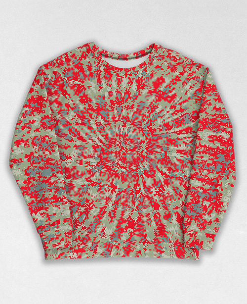 Tie-Dye-Camo Sweatshirt #1040. All over print, precision-cut, and hand-sewn. Super comfortable poly-cotton blend original Digital Camouflage designs by Dan Ellis vague.paris