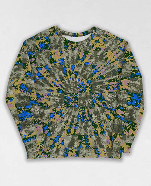 Tie-Dye-Camo Sweatshirt #1041. All over print, precision-cut, and hand-sewn. Super comfortable poly-cotton blend original Digital Camouflage designs by Dan Ellis vague.paris