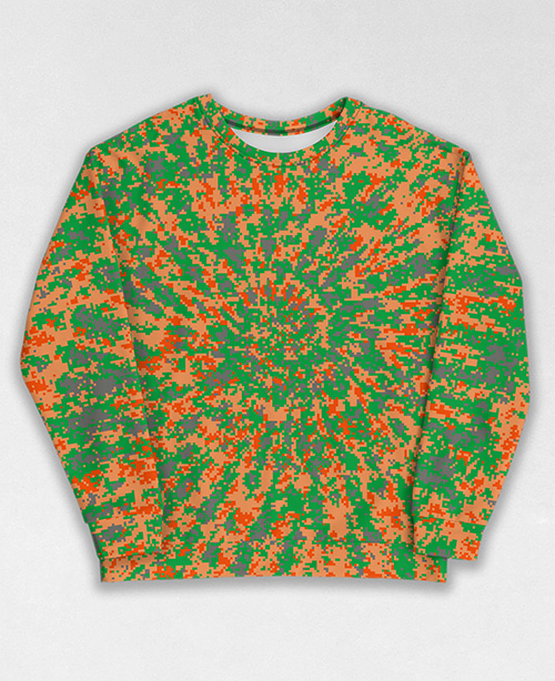 Tie-Dye-Camo Sweatshirt #1042. All over print, precision-cut, and hand-sewn. Super comfortable poly-cotton blend original Digital Camouflage designs by Dan Ellis vague.paris