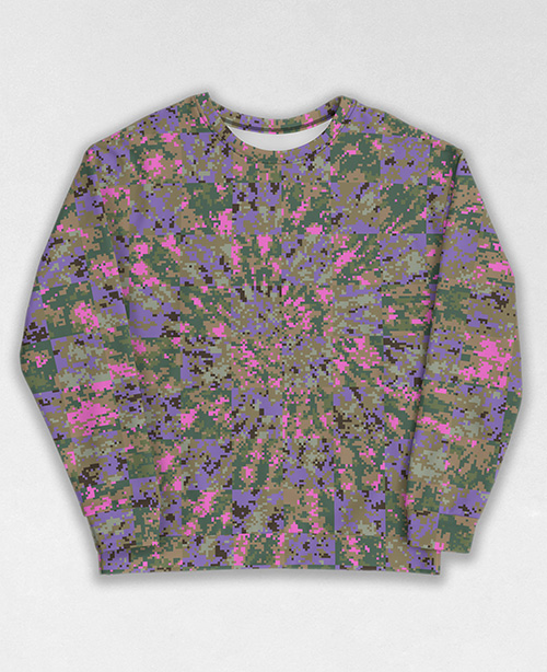 Tie-Dye-Camo Sweatshirt #1043. All over print, precision-cut, and hand-sewn. Super comfortable poly-cotton blend original Digital Camouflage designs by Dan Ellis vague.paris