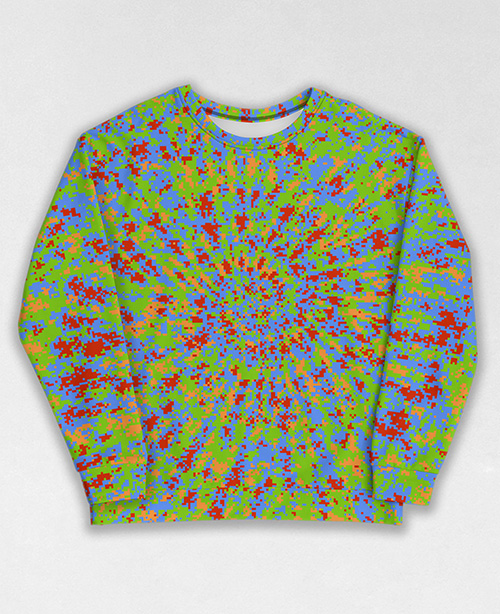 Tie-Dye-Camo Sweatshirt #1044. All over print, precision-cut, and hand-sewn. Super comfortable poly-cotton blend original Digital Camouflage designs by Dan Ellis vague.paris