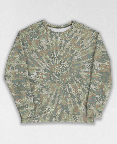 Tie-Dye-Camo Sweatshirt #1051. All over print, precision-cut, and hand-sewn. Super comfortable poly-cotton blend original Digital Camouflage designs by Dan Ellis vague.paris