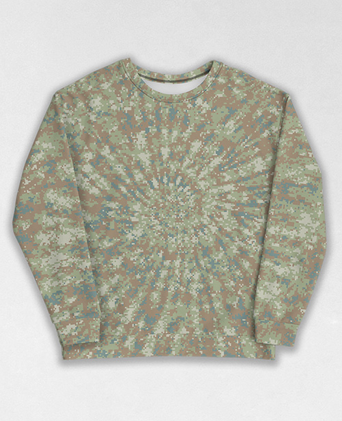 Tie-Dye-Camo Sweatshirt #1052. All over print, precision-cut, and hand-sewn. Super comfortable poly-cotton blend original Digital Camouflage designs by Dan Ellis vague.paris