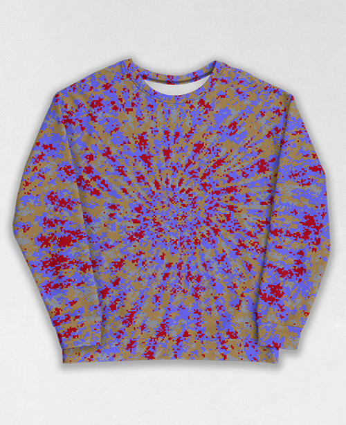 Tie-Dye-Camo Sweatshirt #1053. All over print, precision-cut, and hand-sewn. Super comfortable poly-cotton blend original Digital Camouflage designs by Dan Ellis vague.paris