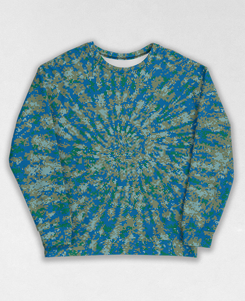 Tie-Dye-Camo Sweatshirt #1056. All over print, precision-cut, and hand-sewn. Super comfortable poly-cotton blend original Digital Camouflage designs by Dan Ellis vague.paris