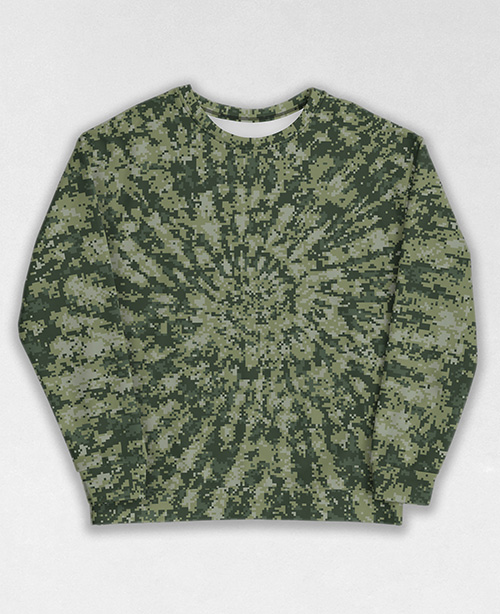 Tie-Dye-Camo Sweatshirt #1057. All over print, precision-cut, and hand-sewn. Super comfortable poly-cotton blend original Digital Camouflage designs by Dan Ellis vague.paris