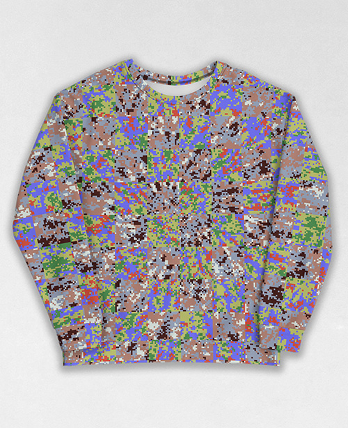 Tie-Dye-Camo Sweatshirt #1071. All over print, precision-cut, and hand-sewn. Super comfortable poly-cotton blend original Digital Camouflage designs by Dan Ellis vague.paris