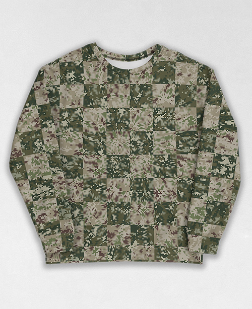 Tie-Dye-Camo Sweatshirt #1076. All over print, precision-cut, and hand-sewn. Super comfortable poly-cotton blend original Digital Camouflage designs by Dan Ellis vague.paris